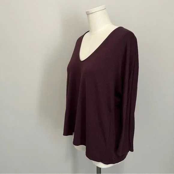 Aritzia Wilfred Free Aneta V-Neck Top Maroon Burgundy Loose Boxy Fit - Picture 6 of 15